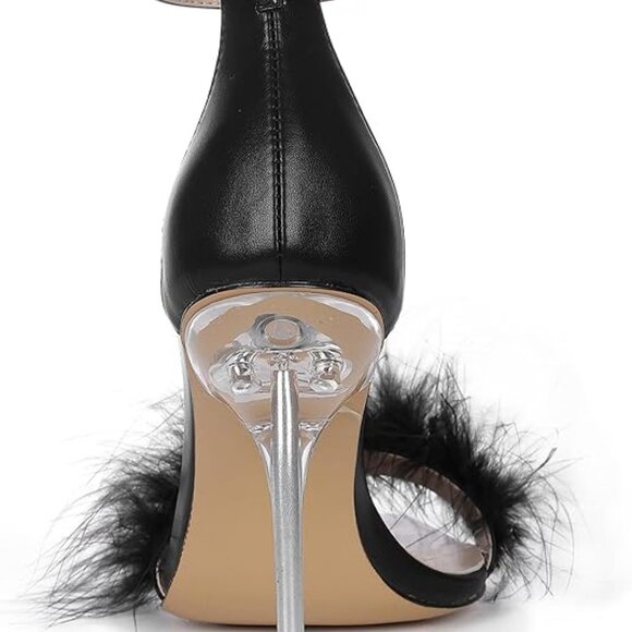 Eriken Urben WOMEN'S STRAPPY BLACK HEELS WITH FEATHERS Size 8 - Picture 2 of 15